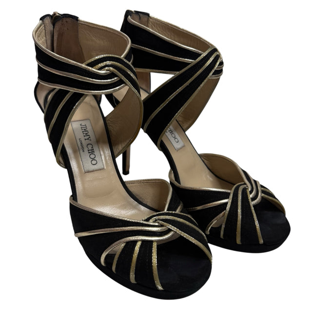 JIMMY CHOO Size 39 Black/gold Sandal PRICED FOR CONDITION SHOE
