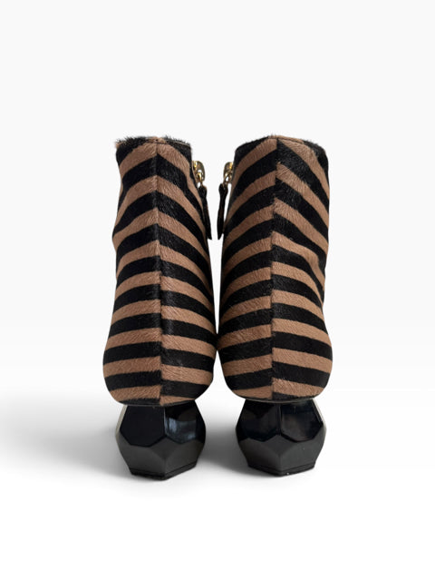 FRANCES VALENTINE Size 7 Black/Tan Ankle Calf Hair BOOT