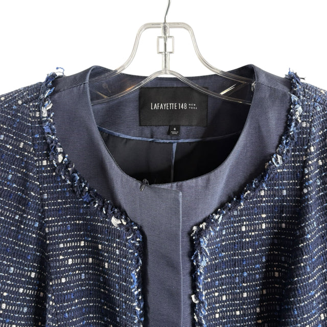 LAFAYETTE 148 Size 6 Blue/White Tweed Cotton Blend JACKET