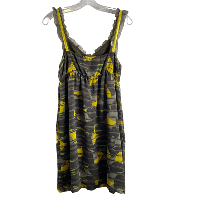 HERO & LEANDER Size MEDIUM Gray/Yellow Print Sleeveless Silk DRESS
