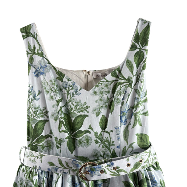 PROSPERINA Size MEDIUM Light Blue/Green Floral Sleeveless Cotton NWT DRESS