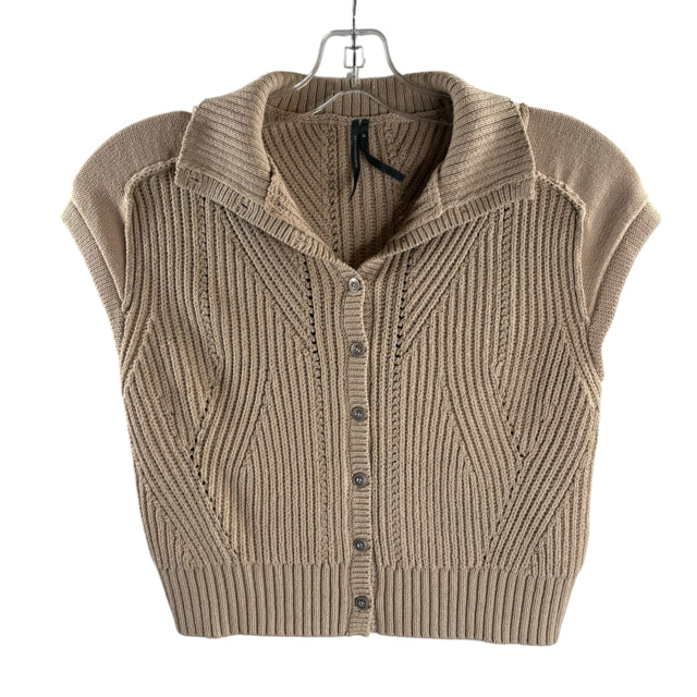 ANTHROPOLOGIE Size X-SMALL Tan Knit Details Cap Sleeve Crop Cotton TOP