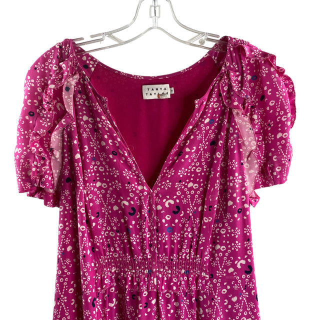 TANYA TAYLOR Size 8 Pink/Multi Print Short Sleeve Silk DRESS