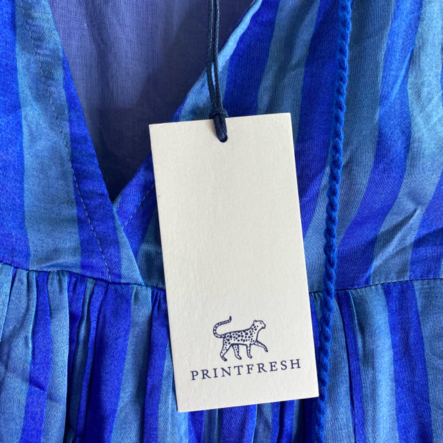 PRINTFRESH Size MEDIUM Blue Stripe Long Sleeve Cotton DRESS