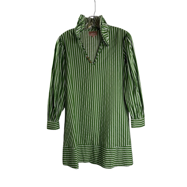 KATE LEIGH Size MED Green/White Stripe Long Sleeve DRESS