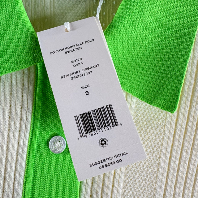 TORY BURCH Size SMALL Cream/Green NWT SWEATER