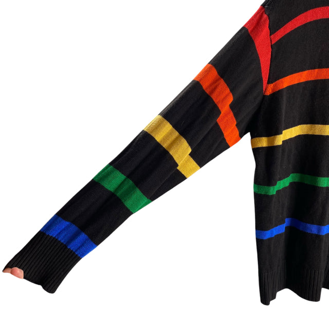 PEACE LOVE WORLD Size X-LARGE Black Stripe Long Sleeve Rayon Blend SWEATER