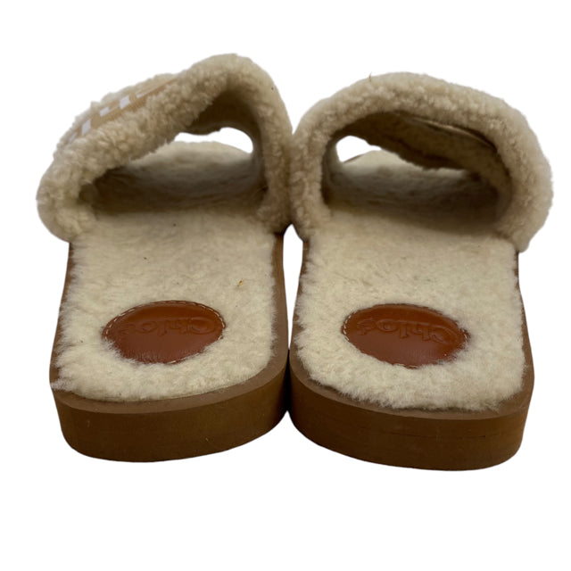 CHLOE Size 42 Cream Sandal Shearling BOX SHOE