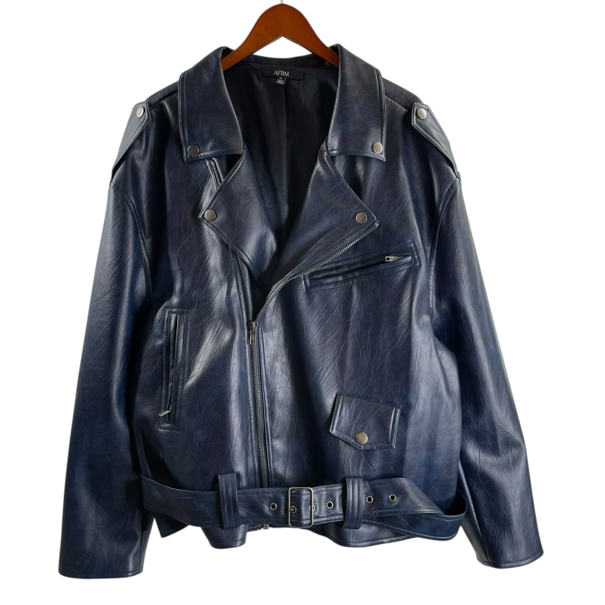 AFRM Size X-LARGE Dark Blue Faux Leather JACKET