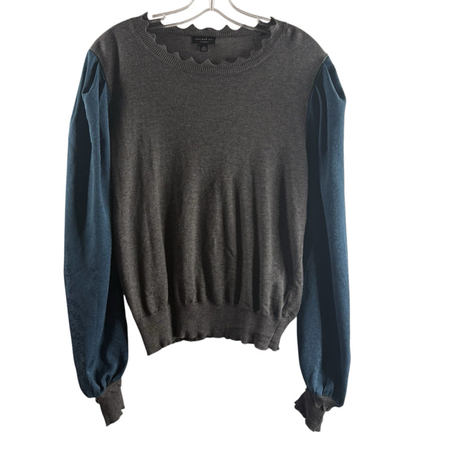 CURRENT AIR Size LARGE Gray/Teal Neck Detail Long Sleeve Cotton Blend SWEATER