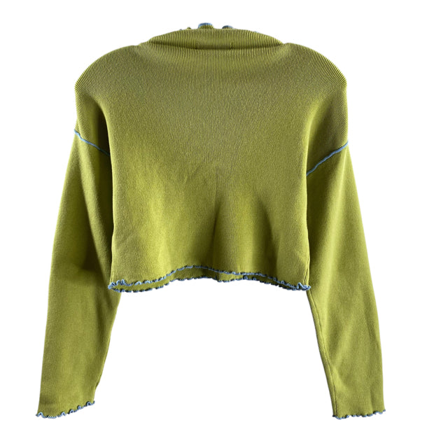 URBAN OUTFITTERS Size X-SMALL Green/Blue Piped Long Sleeve Crop NWT SWEATER