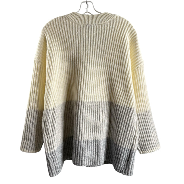 TALBOTS Size 2X Cream/Gray Wash Long Sleeve Quarter-Zip Polyester Blend SWEATER