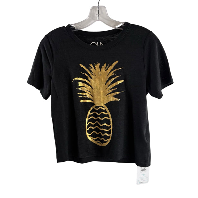 CHASER Size X-SMALL Black/gold Print Short Sleeve Tee Linen NWT TOP