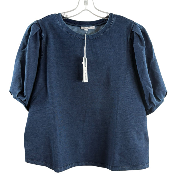 CHICOS Size CHICOS 3 Blue Puff Sleeves Short Sleeve Cotton Blend NWT TOP