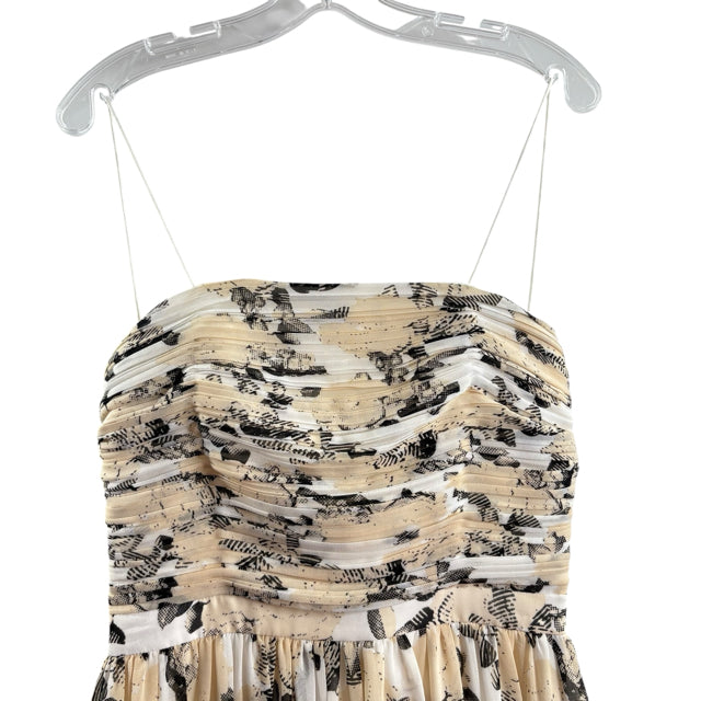 ERIN Size 8 Black/White/Tan Print Strappy Polyester DRESS