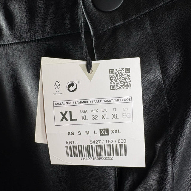 ZARA Size X-LARGE Black Vegan Leather NWT PANTS