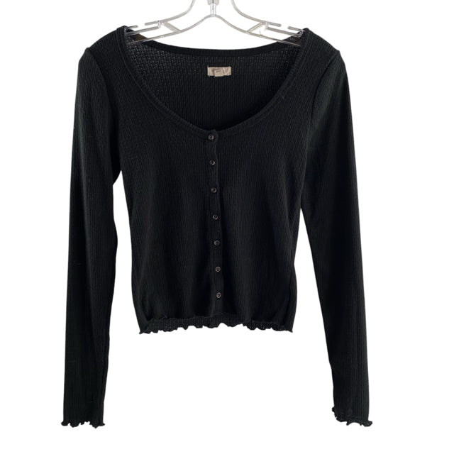 PILCRO Size SMALL Black Long Sleeve Button Front Polyester Blend TOP