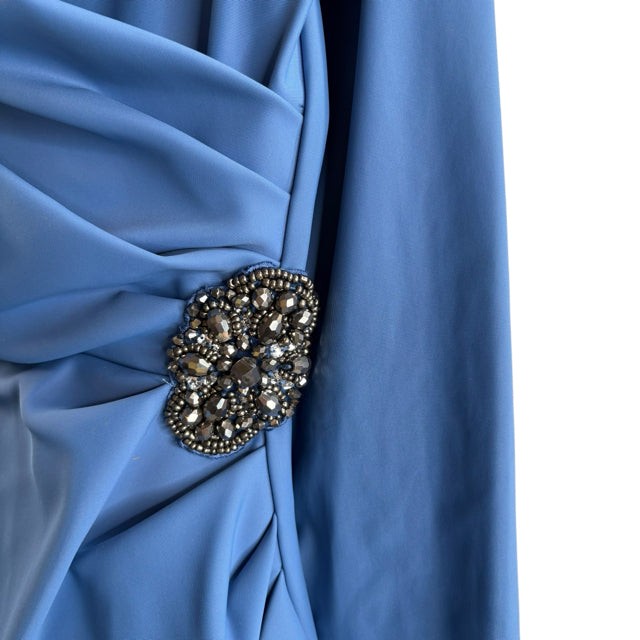 ALEX EVENING Size 10 Light Blue Gem Detail 3/4 Sleeve Stretch DRESS