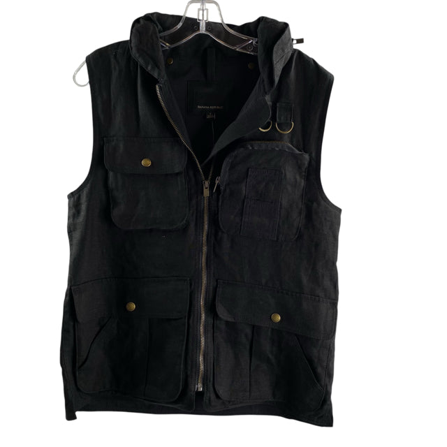 BANANA REPUBLIC Size SMALL Black Pockets Zip-Front Linen NEW - BOX VEST