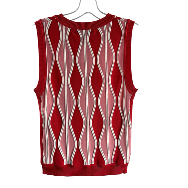 EVA FRANCO Size X-SMALL Red/Pink Knit Details Sleeveless Viscose Blend SWEATER