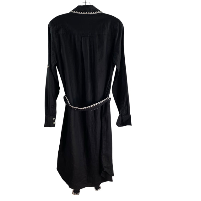MAGASCHONI Size SMALL Black/White Stitch Detail Long Sleeve Linen NWT DRESS