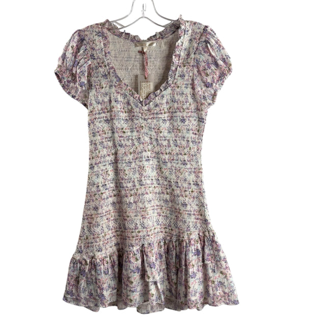 LOVESHACKFANCY Size MEDIUM Lavender/Multi Floral Short Sleeve NWT DRESS