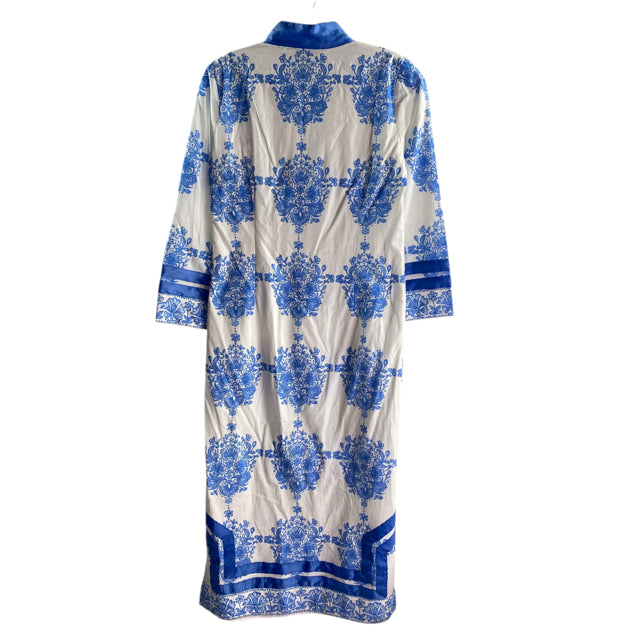 STS Size X-SMALL White/Blue Floral 3/4 Sleeve Cotton DRESS