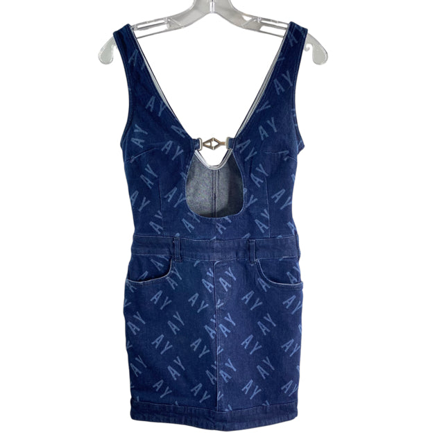 AY Size X-SMALL Blue Logo Sleeveless Denim DRESS