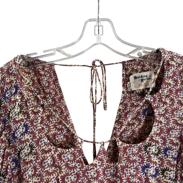 HOLDING HORSES Size SMALL Cream/Red Floral Long Sleeve Romper JUMPSUIT
