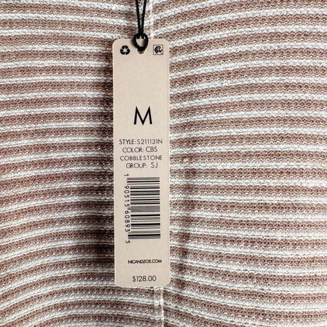 NIC & ZOE Size MED Tan/White Stripe Long Sleeve NWT SWEATER