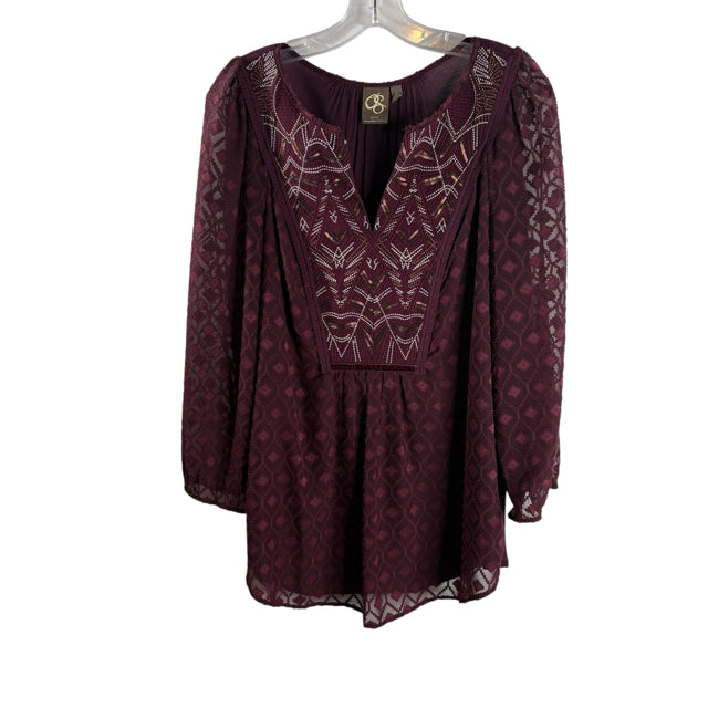 ONE SEPTEMBER Size LARGE Maroon Long Sleeve Embroidered BLOUSE