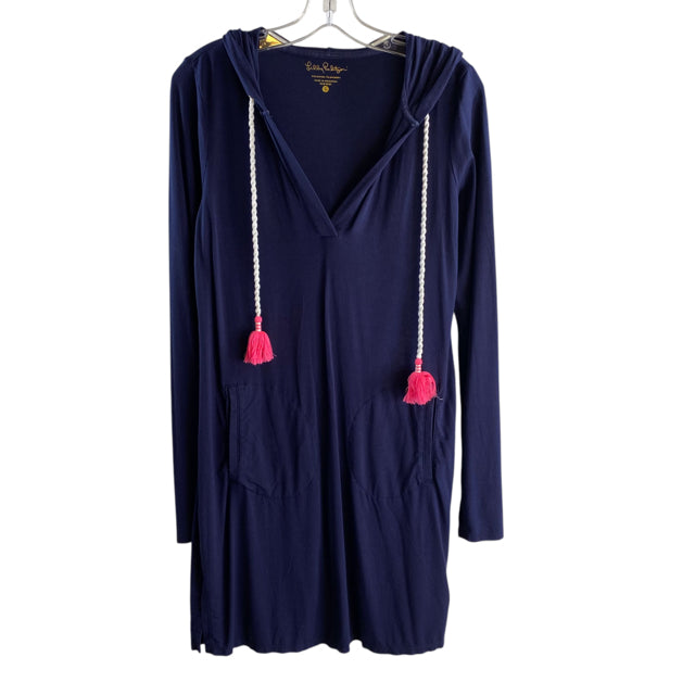 LILLY PULITZER Size SMALL Navy Tassels Long Sleeve Rayon Blend DRESS