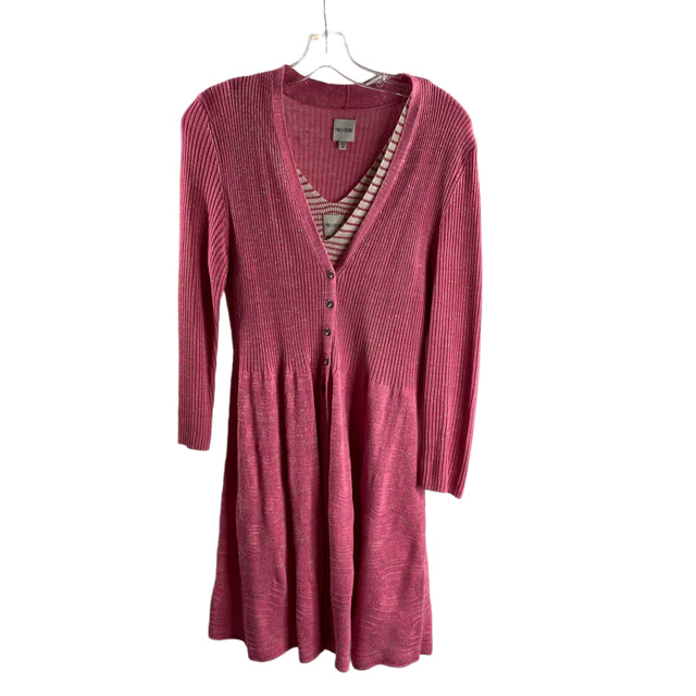 NIC & ZOE Size MEDIUM Pink/Tan Stripe Long Sleeve Tank Linen Blend 2PC SWEATER