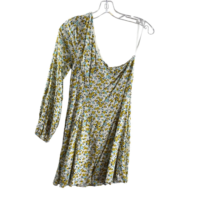 FREE PEOPLE Size 6 White/Multi Floral One Sleeve DRESS