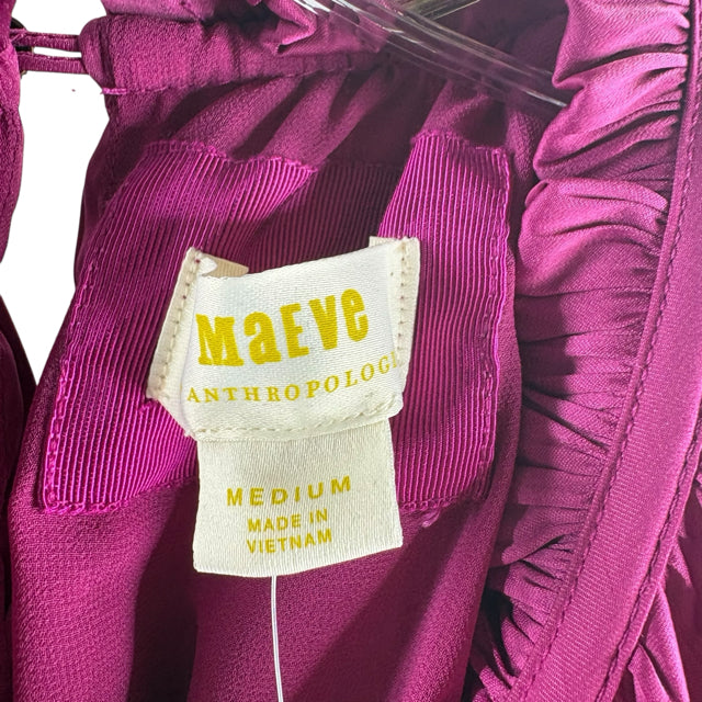 MAEVE Size MEDIUM Magenta Smocked Long Sleeve Polyester NWT DRESS