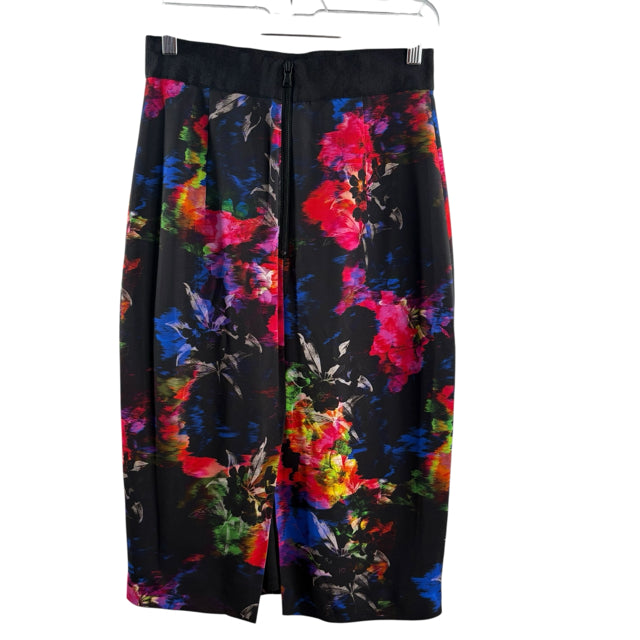 MILLY Size 6 Black/Multi Print Pencil Cotton Blend SKIRT