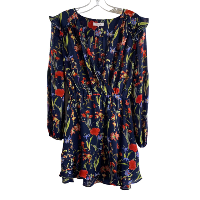 PARKER Size X-SMALL Navy/Multi Floral Long Sleeve Polyester DRESS