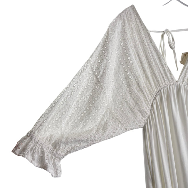 NINEXIS Size MEDIUM White Eyelet 3/4 Sleeve Polyester DRESS