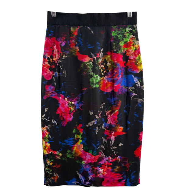 MILLY Size 6 Black/Multi Print Pencil Cotton Blend SKIRT