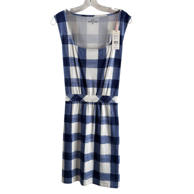 VINEYARD VINES Size X-LARGE White/Blue Plaid Sleeveless Nylon Blend DRESS
