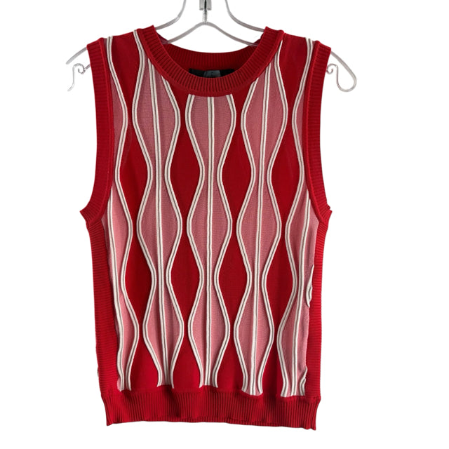 EVA FRANCO Size X-SMALL Red/Pink Knit Details Sleeveless Viscose Blend SWEATER