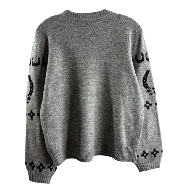 LOFT Size PETITE MEDIUM Gray/Black Fair Isle Long Sleeve Acrylic Blend SWEATER