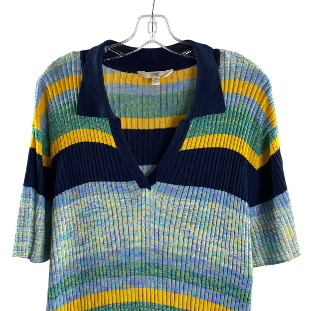 TERRA & SKY Size 3X Blue/Multi Stripe Short Sleeve DRESS