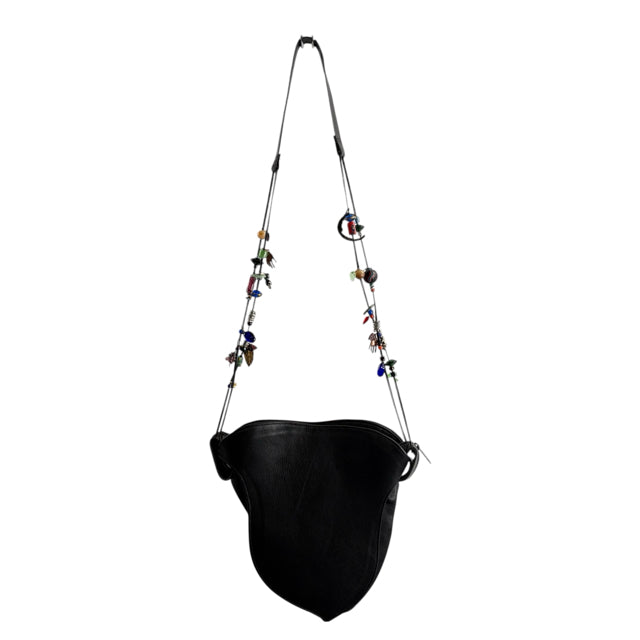 CAROL HEARTY Black Beaded Leather Cross Body PURSE