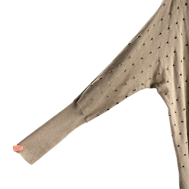 J SOCIETY Size SMALL Beige Holes Long Sleeve V-Neck Cotton Knit SWEATER