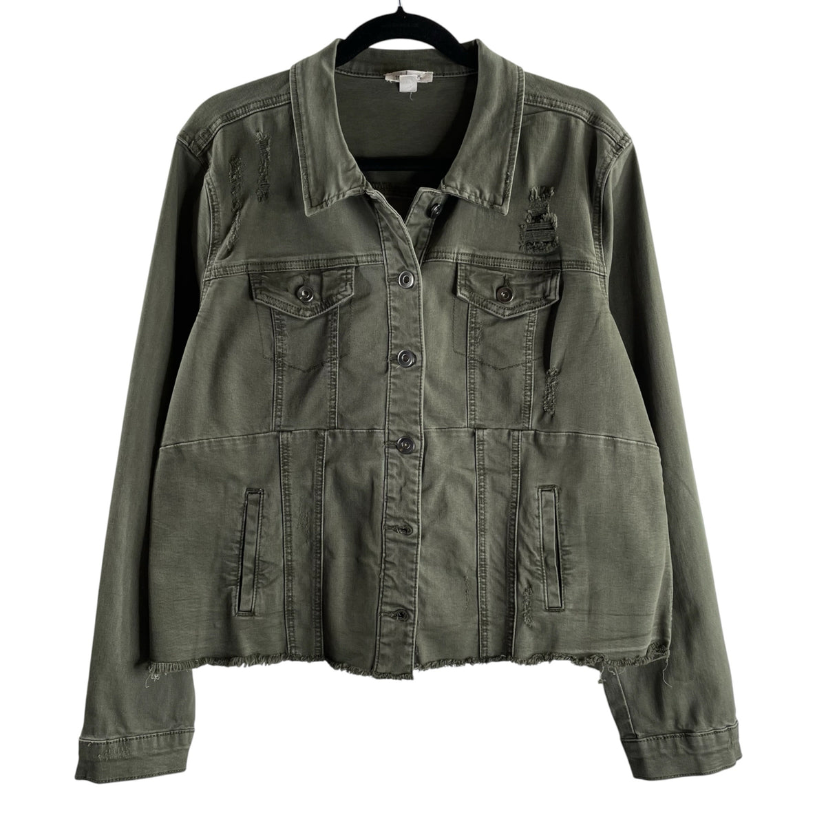 TRIBAL Size XXL Army Green Distressed Cotton/Spandex JACKET