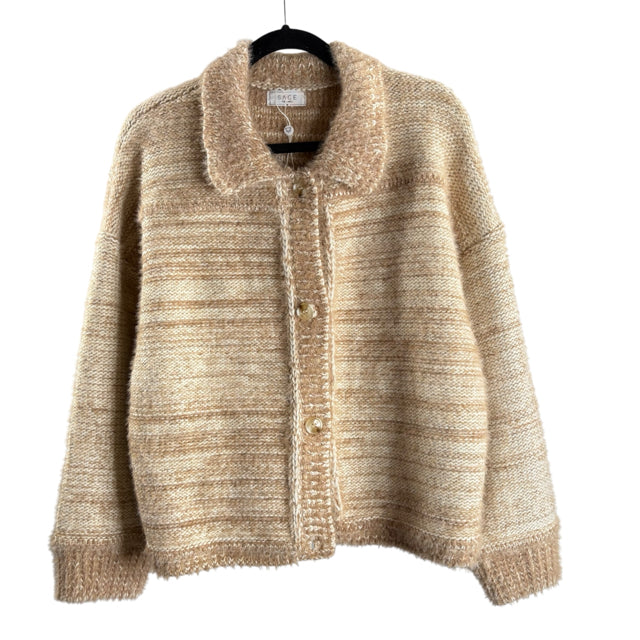 SAGE THE LABEL Size MED Tan/Cream Long Sleeve Cardigan SWEATER