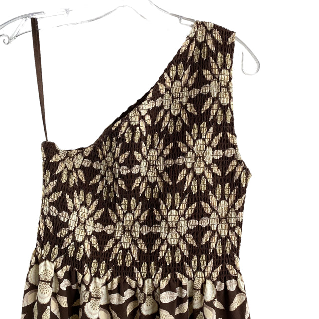 HILL HOUSE Size MEDIUM Brown/Cream Floral One Shoulder DRESS