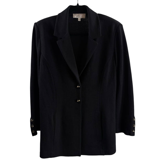 ST JOHN Size 14 Black Long Sleeve Santana Knit BLAZ / JKT