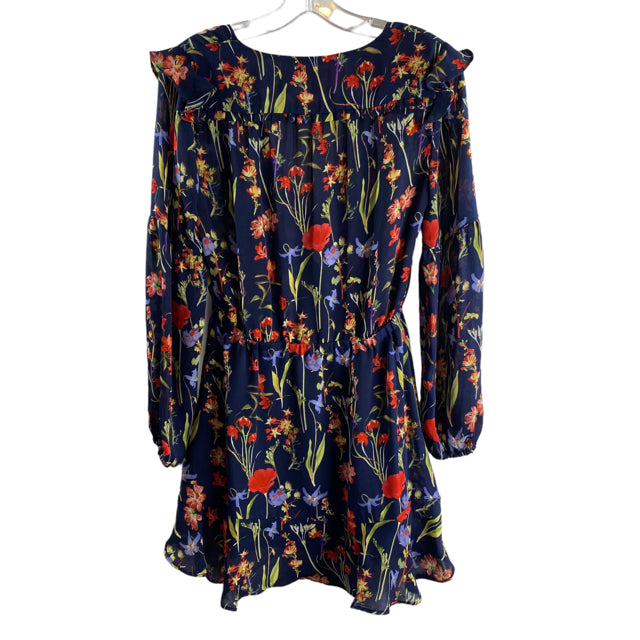 PARKER Size X-SMALL Navy/Multi Floral Long Sleeve Polyester DRESS